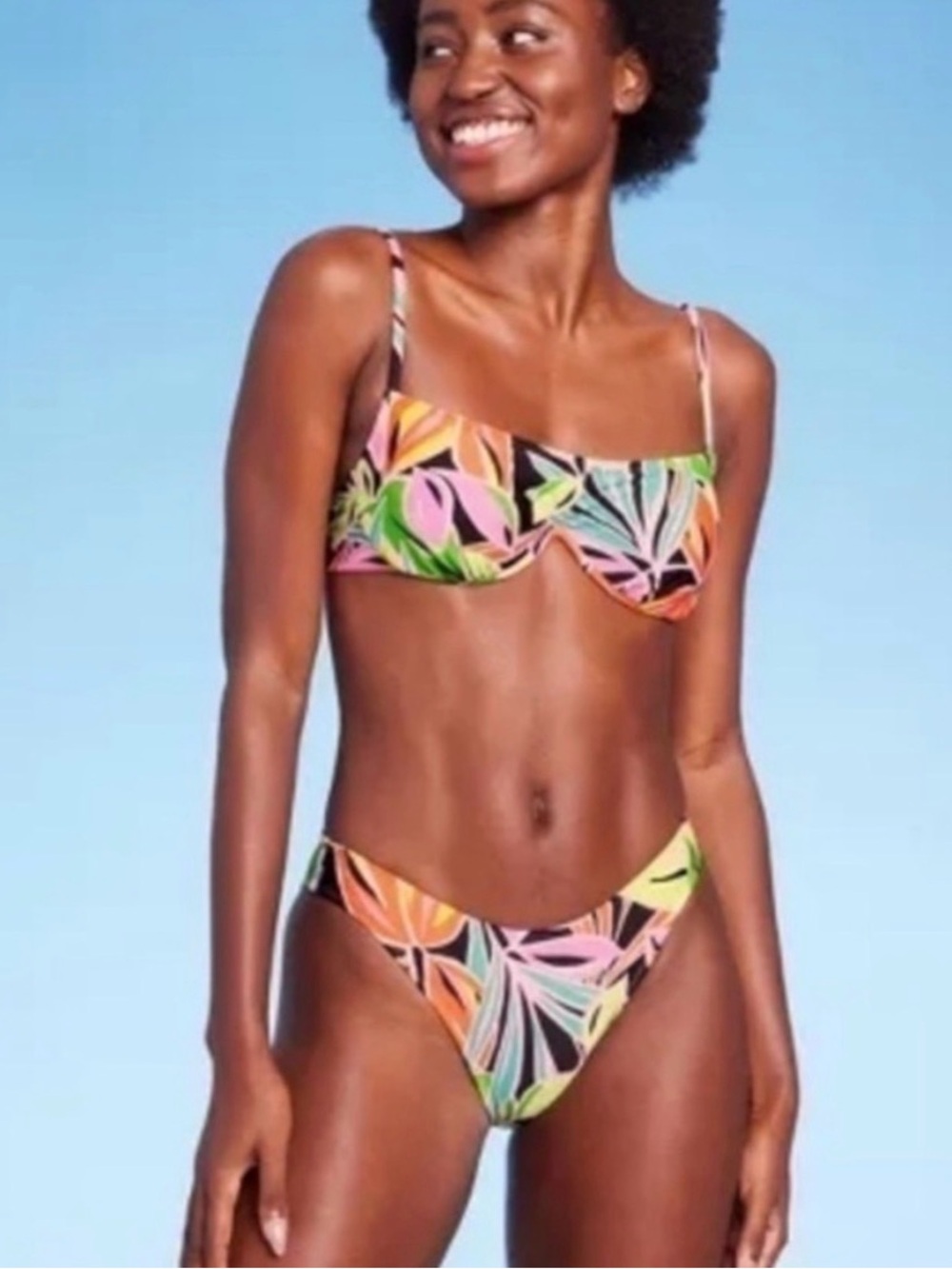 Wild Fable Tropical Floral Bikini Bottoms High Leg Cheeky Swimwear Size Medium M